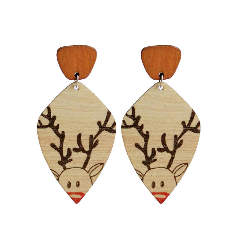 Wholesale 2 Pair/Pack Bohemian Vintage Wood Texture Christmas Deer Cute Plant Earrings